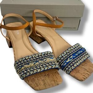 Kenneth Cole Reaction Blue and Tan Braided Cork Heel Sandals